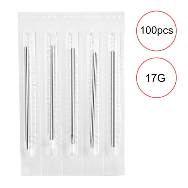 Agujas estériles desechables para tatuajes y piercings para nariz, orejas y labios, paquete de 100 (17G)