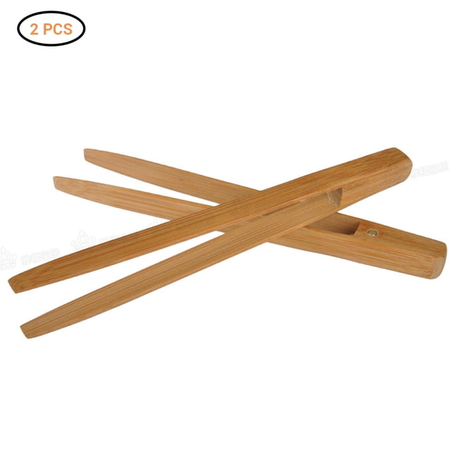 Pinzas de bambú para comida, pinzas para tostadas, ensalada, barbacoa, accesorios de cocina, 2 uds.
