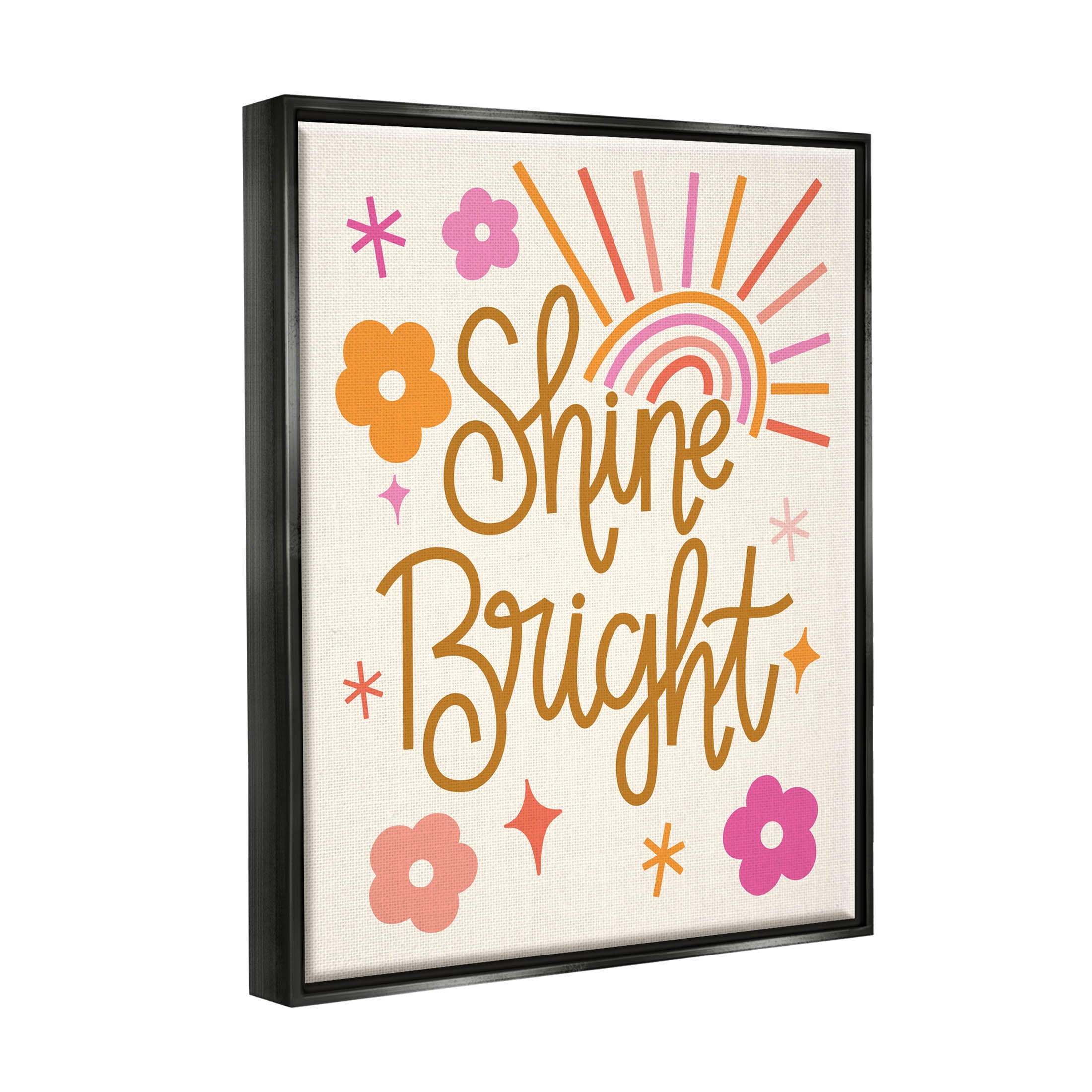 Shine Bright Floral Phrase Inspirational Graphic Art Jet Black Framed Art Print Wall Art