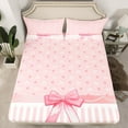 thumbnail image 2 of jejeloiu Chic Dots Bowknot Twin Sheet Sets,Cute Cartoon Crown Twin Fitted Sheet,Pink Ribbon Bowtie Flat Sheet For Kids,Breathable Home Decor,3 Pieces, 2 of 7