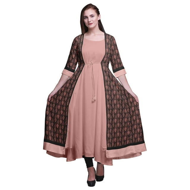 Bimba Robe Anarkali Imprimée pour Femmes Kurti Longue Évasée Style Chic Kurta Ethnique