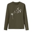 thumbnail image 2 of LEEYNEER Womens Casual Tops Long Sleeve Dandelion Print Loose Blouse O-Neck Cotton Tee for Fashion Army Green S, 2 of 5