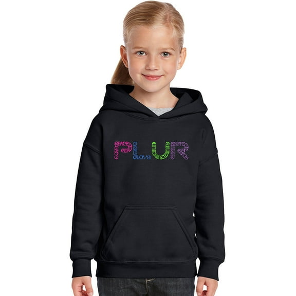 LA Pop Art Girl's Word Art Hooded Sweatshirt - PLUR