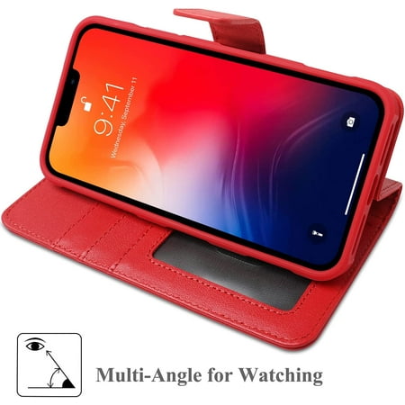 Genuine Leather Case Compatible With Iphone 13 Pro Max Case Wallet Leather Magnetic Case Wireless Charging Detachable Case Car Holder Function For Iphone 13 Pro Max Real Leather Red Walmart Canada