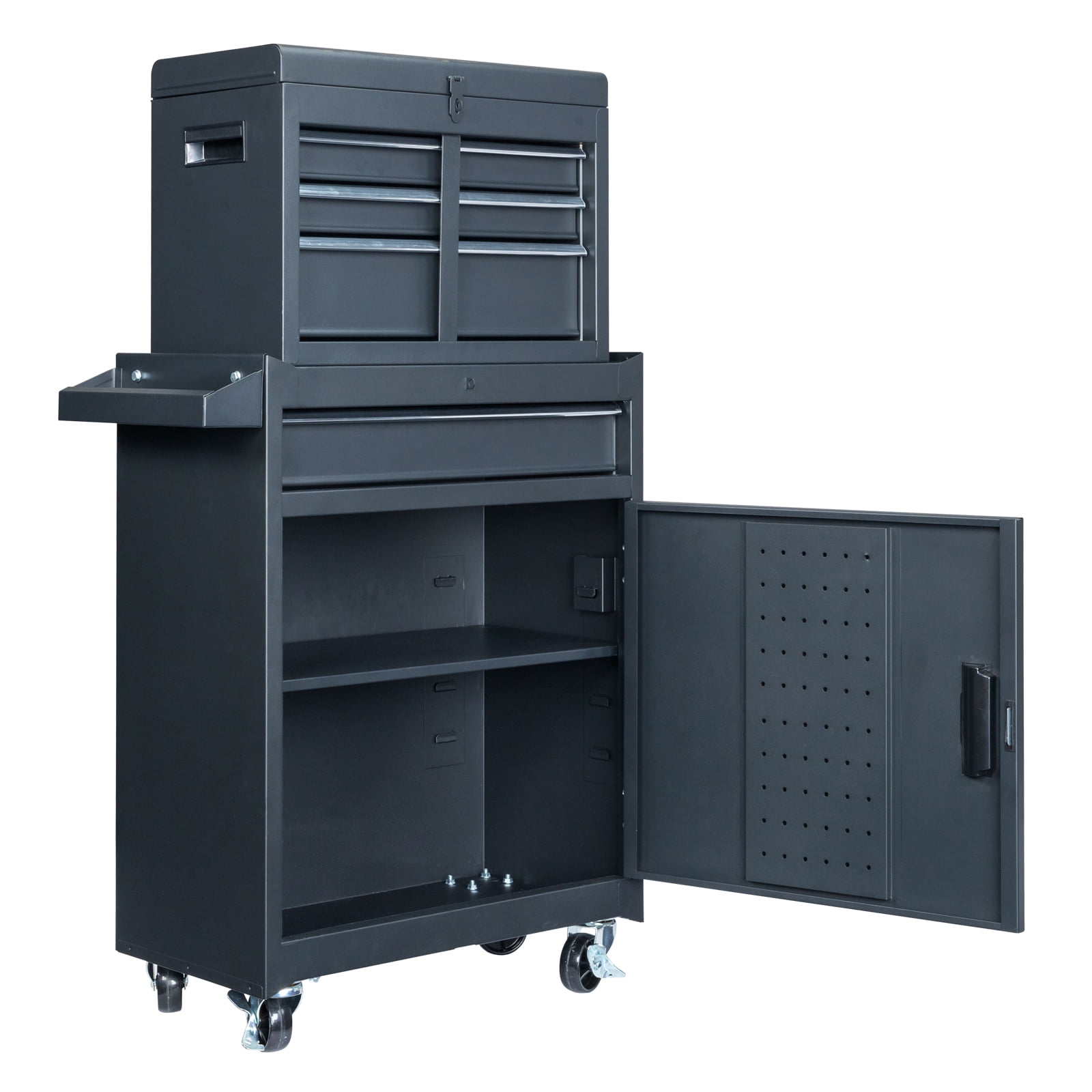 Gzxs 4-Drawer Rolling Tool Chest with Wheels, Tool Chest with Large Storage Cabinet and Adjustable Shelf, Portable Top Box with Locking System Tool Chest for Garage, Warehouse (Black)
