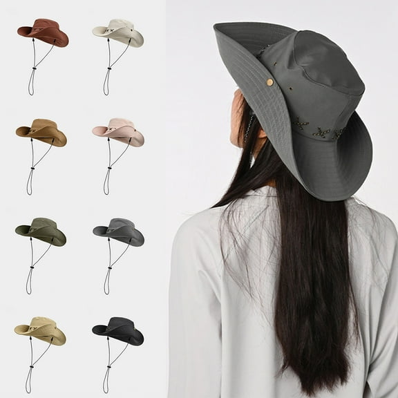 UTSJKR Casual Wide Brim Waterproof UPF 50  Bucket Sun Summer Travel Fishing Hiking Fisherman Hat Detachable Chin Black M