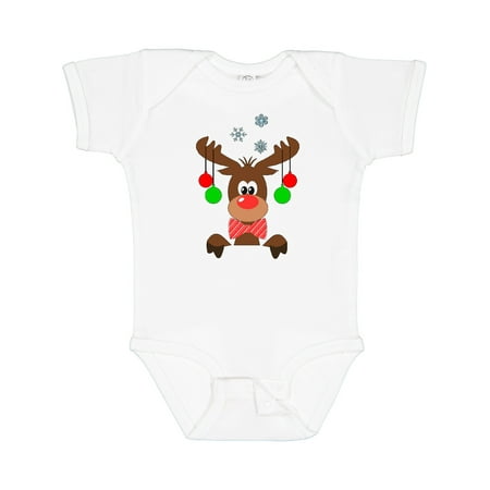 

Inktastic Cute Christmas Reindeer with Red Nose Ornaments and Bow Tie Boys or Girls Baby Bodysuit
