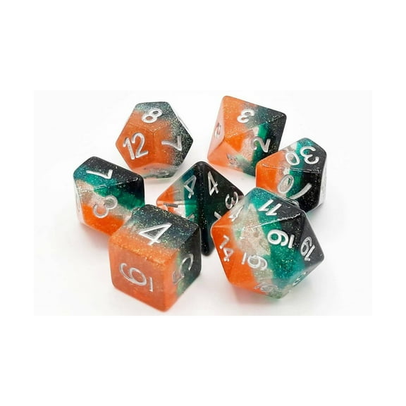 Old School Dice & Accessories Poly Set Oh Clementine! w/Silver (7) New