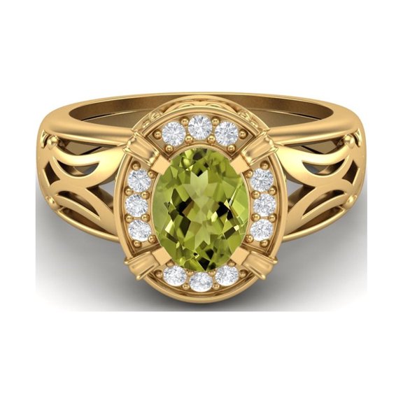 8x6mm Oval Peridot 925 Sterling Silver Gold Vermeil Filigree Celtic Women Valentines Day Gifts Ring