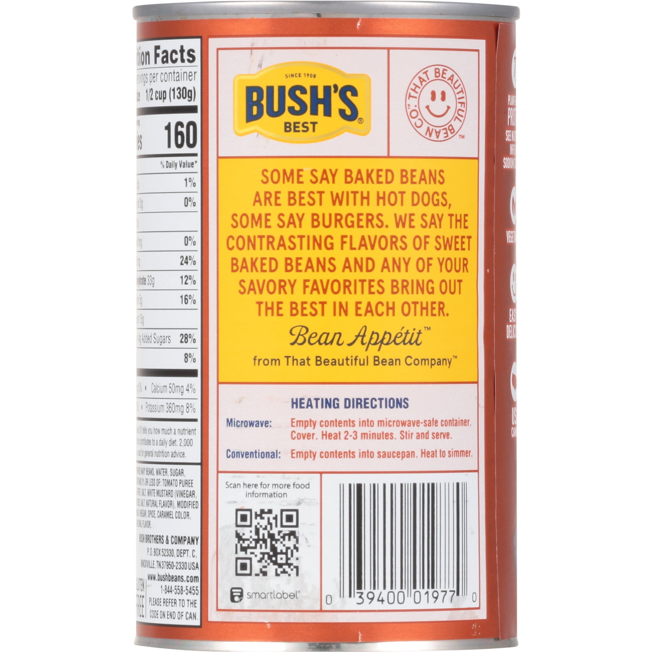 (12 pack) Bush's Brown Sugar Hickory Baked Beans, Canned Beans, 28 oz Can