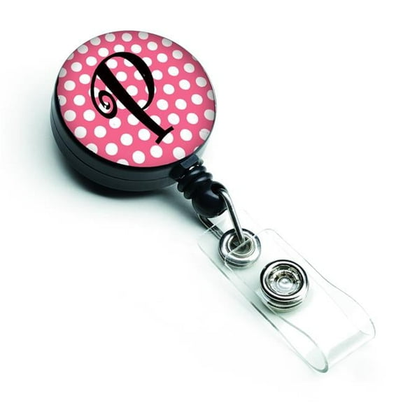Carolines Treasures CJ1001-PBR Letter P Monogram - Pink Black Polka Dots Retractable Badge Reel