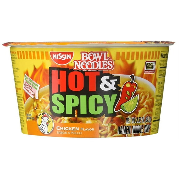 Nissin Hot & Spicy Ramen Noodle Soup, Chicken, 3.32 Ounce (Pack of 6)