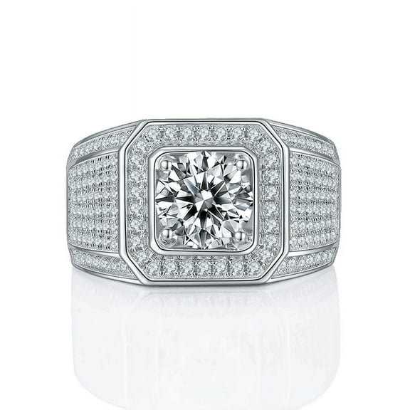 Diamond Wedding Rings for Men's 2 Carat Moissanite Ring Round Cut Halo Moissanite Engagement Rings