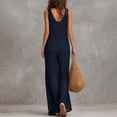 thumbnail image 4 of NMMUED Women's Swimsuit Cover Up Crochet Jumpsuit V Neck Sleeveless Knit Romper Bathing Suit Coverups Wide Leg Pants Summer Vacation Beachwear Resort Outfits Navy L, 4 of 8