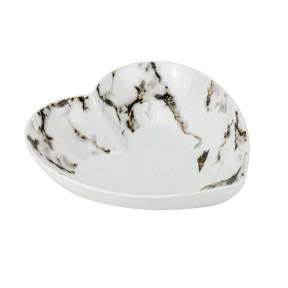 Euro Porcelain Heart Shaped Bowl, Fine Marble China Tableware with 24k Gold Plate Accent(Black w/gold, Heart Bowl)