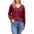 thumbnail image 1 of INSPIRAR CHIC Blusa de Mujer de Manga Larga con Cuello en V Ligera para Primavera Otoño Casual Túnica Tops XS Rojo Oscuro, 1 of 6