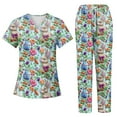 thumbnail image 2 of Scrub For Women Petite，Women's Short-Sleeve Easter Print Nursing Scrubs Set with Pockets，Green，M, 2 of 4