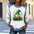 thumbnail image 1 of TaTaai Women Casual Long Sleeve Waffle Knit Top St Patrick's Day Printed Crew Neck Denim Splice Solid Color Fashion Streetwear Top Gift, 1 of 5