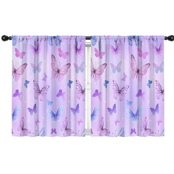 Blackout Kids Curtains,Purple Butterfly Pattern Childrens Insulated Curtains Set Of 2,Bedroom Essentials,Toddler Room Decor 42"x54"