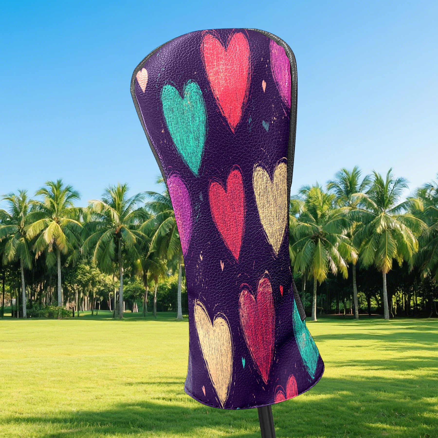 Golf Club Covers PU Leather Waterproof Head Covers for Fairway Woods Hybrids Heart Pattern