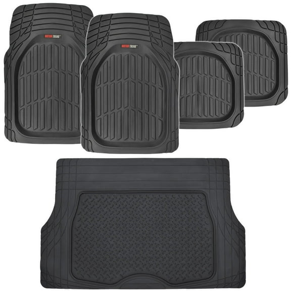 Motor Trend FlexTough Deep Dish Heavy Duty Rubber Floor Mats & Cargo Liner For Trunk All Weather (Black) - Complete Coverage Set