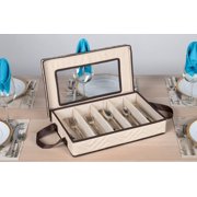 HOLDN' STORAGE Flatware Storage Case 5 Compartment Silverware Organizer Box with Removable Lid and Carry Handles Brown - Beige