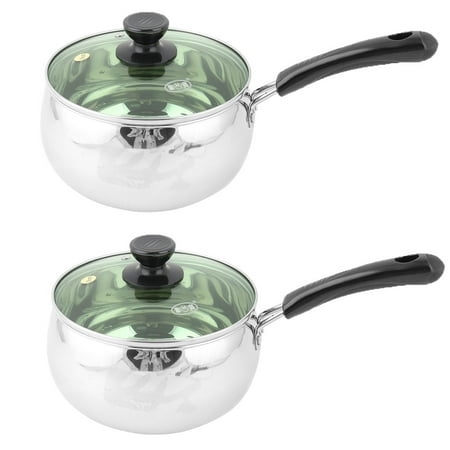 2 Tone Pan - Household Kitchen Stainless Steel Food Milk Porridge Pot Pan Silver Tone 2 Pcs