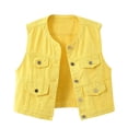 thumbnail image 2 of Women's Denim Vest Vintage Croppped Waistcoat V-Neck Jean Gilet Botton Vest Yellow XXXXL, 2 of 7