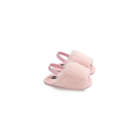 

Baby Boy Girl Sandals Loafer Fluff Fur Slide Flat Shoes Solid Color Anti-slip Cute Slippers Soft Sole Crib Shoes