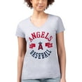 thumbnail image 4 of Women's G-III 4Her by Carl Banks Heather Gray Los Angeles Angels Super-Slim Fit Lightweight City Graphic V-Neck T-Shirt, 4 of 5