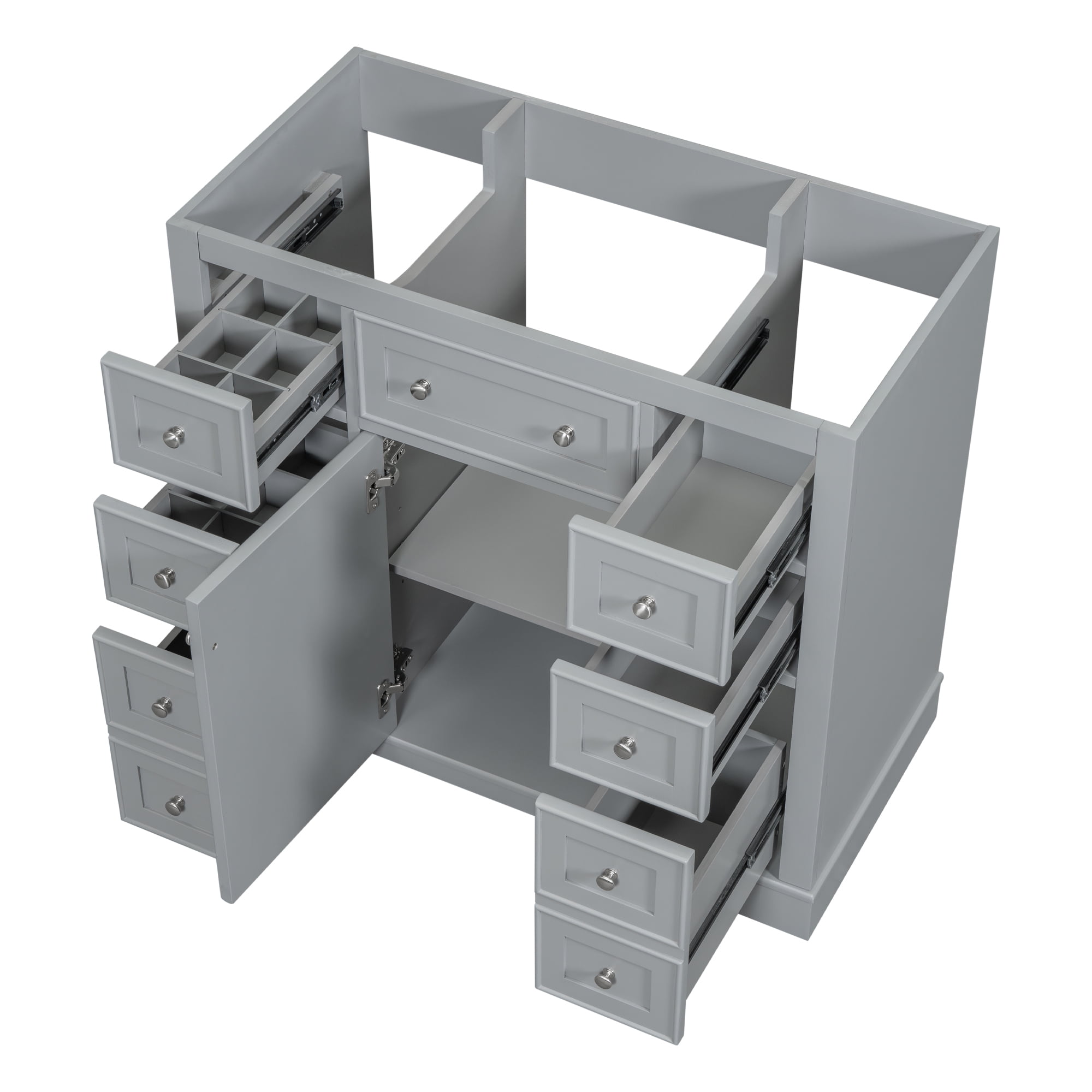 EUROCO 36" Bathroom Vanity without Sink, Bathroom Vanity Cabinet with Door, 6 Drawers and Adjustable Shelf,Solid Wood Frame, Grey