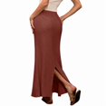thumbnail image 3 of Linen Flared Maxi Skirt with Back Slit - Elastic Waist Drawstring Long Flowy Ankle-Length Skirt, 3 of 8