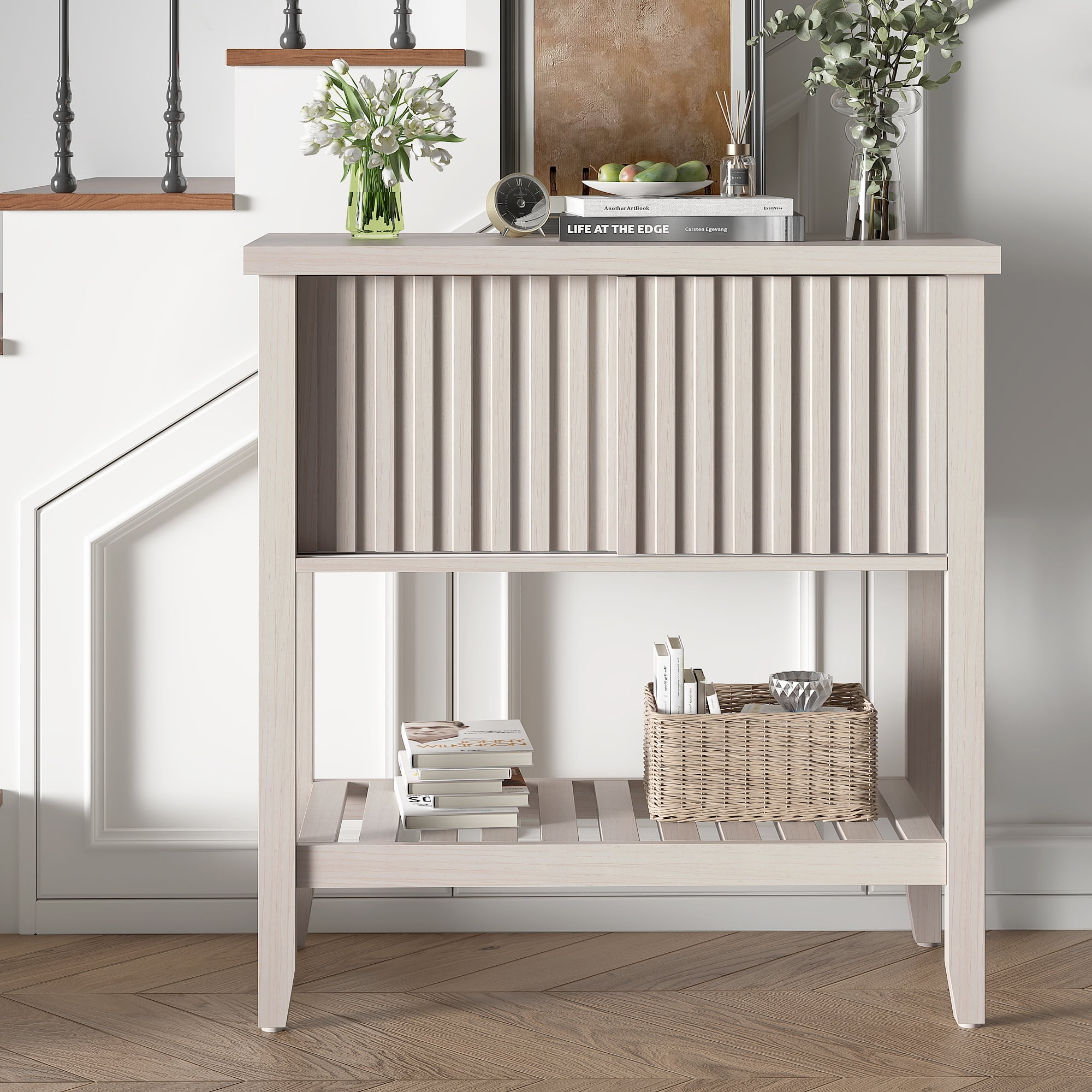 31.5" Entryway Console Table with Sliding Drawer Doors and Storage Shelf for Hallway, Living Room, or Office,Beige