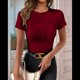 thumbnail image 5 of Camiseta de Verano de Corta con Cuello Redondo para Mujer, Color Vino Tinto S, 5 of 10
