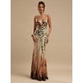 thumbnail image 2 of Brown Abstract Print Deep V-Neck Backless Bodycon Maxi Dress, Mermaid Silhouette Evening Dress, 2 of 7