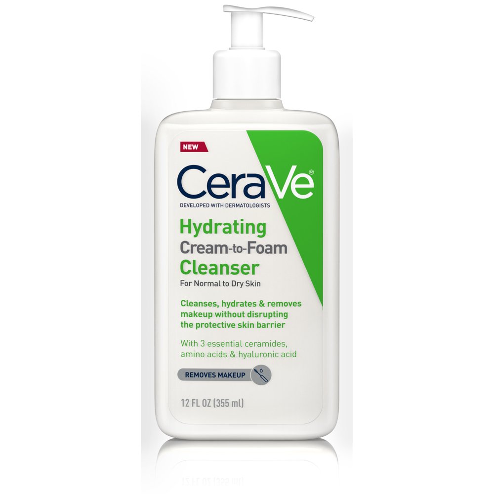 CeraVe Hydrating CreamtoFoam Cleanser, Makeup Remover and Face Wash