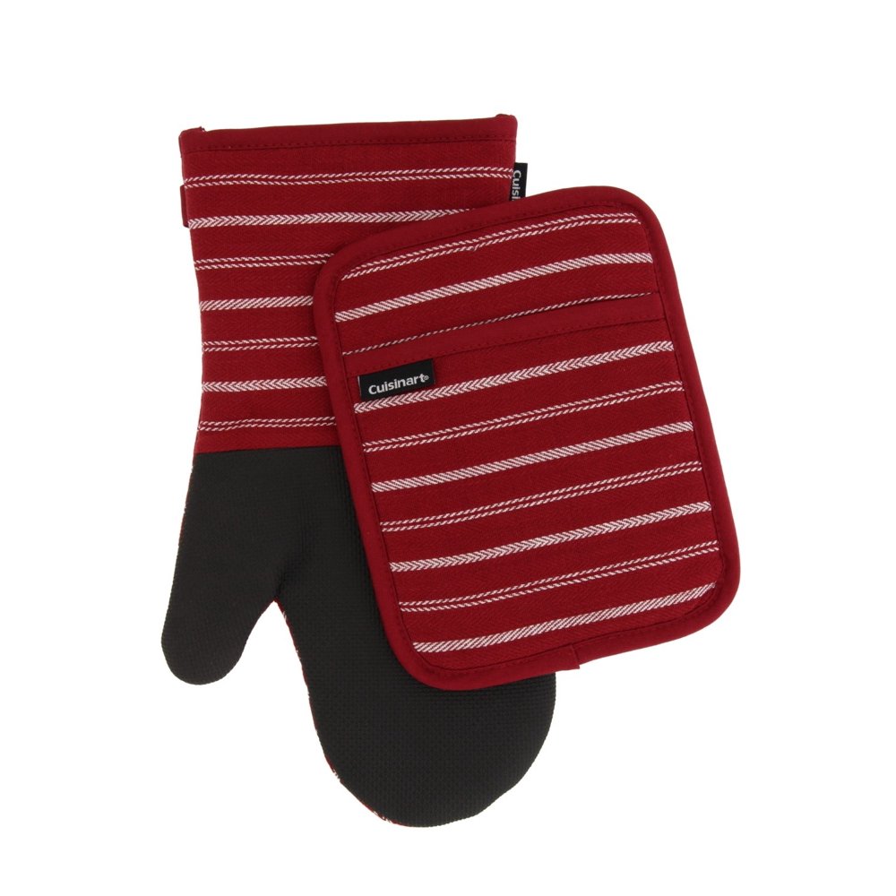 Cuisinart Kitchen Oven Mitt/Glove & Rectangle Potholder with Pocket Set w/Neoprene for Easy