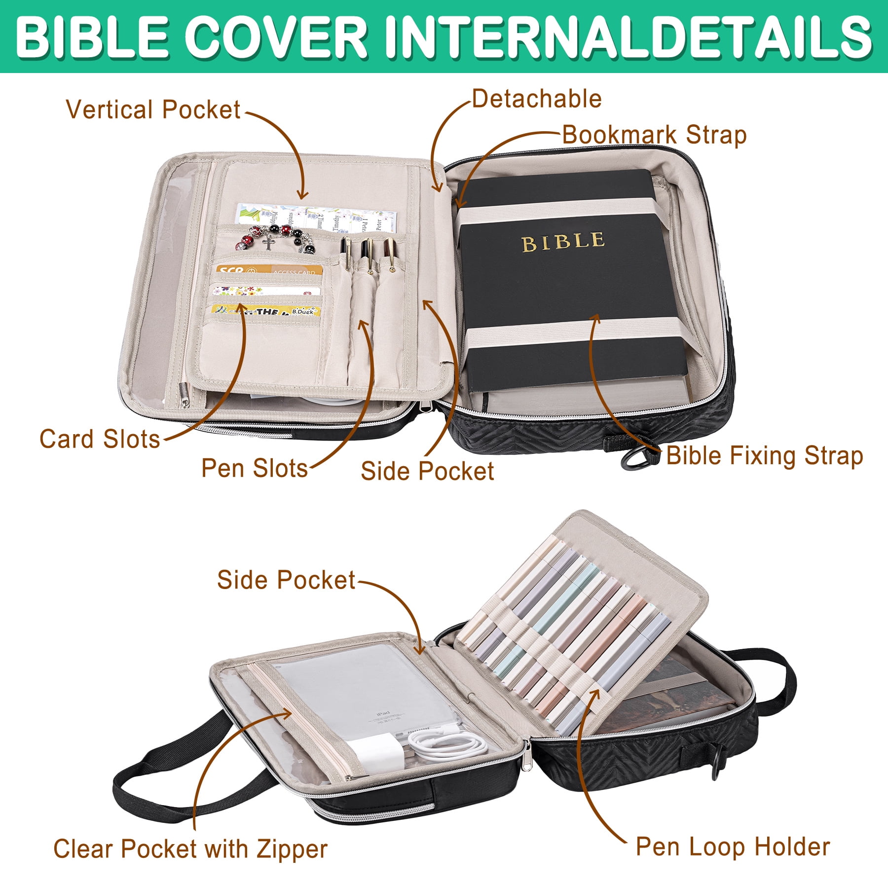 Bible Study Supplies Kit with Black Bible Cover Case for Women & Men - Journaling Set Includes No Bleed Highlighters, 75 Bible Tabs, Bookmark Notes Christian Catholic Spiritual Gifts for Mom Friends