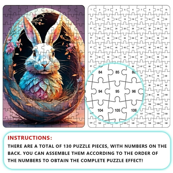 Lassie 6700 10000 90600 Fads Enchères 40800 22300 8200 Peintures Casse-Tête de 130 Pcs pour Enfants de 4 à 8 Ans / Casse-Tête de Lapin Animal de Pâques / Grand Casse-Tête de 130 Pcs pour Tout-Petits / Pâques Idéal pour Garçons et Filles
