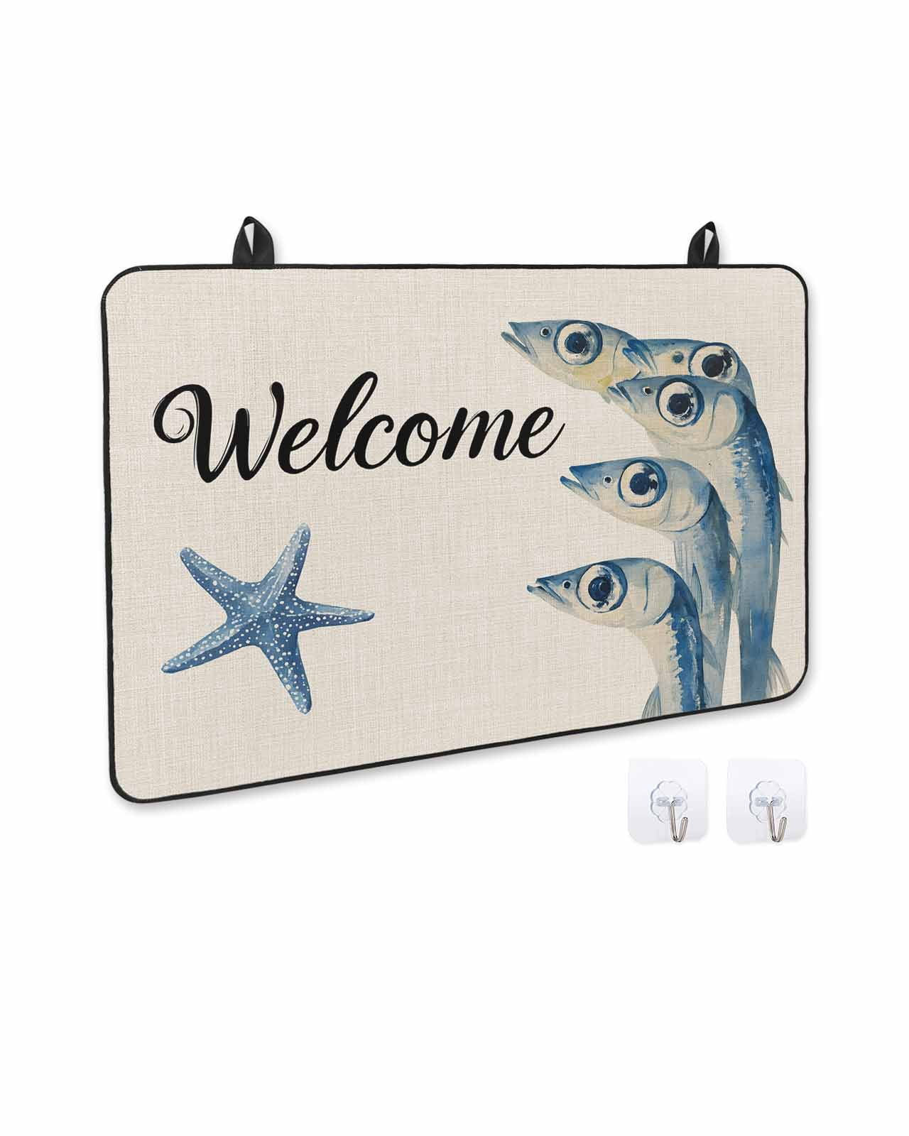 nqOlkjepod Large Induction Cooktop Protector Mat 36"x21", Ocean Fishes Stove Top Covers for Electric Stove, Underwater Animal Starfish Retro Beige Stove Burner Cover Mats, Glass Top Stove Cover