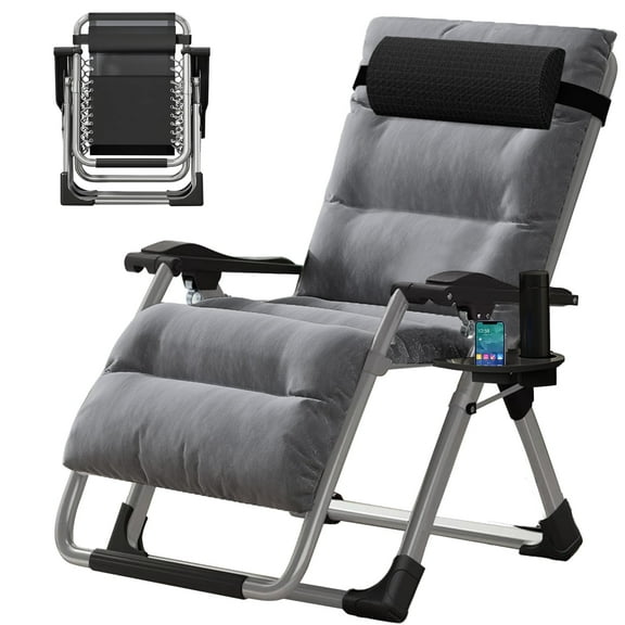 MOPHOTO Zero Gravity Chair Folding Outdoor Patio Recliner with Detachable Cushion,Cup Holder,Headrest,26"D x 20"W x 45"H