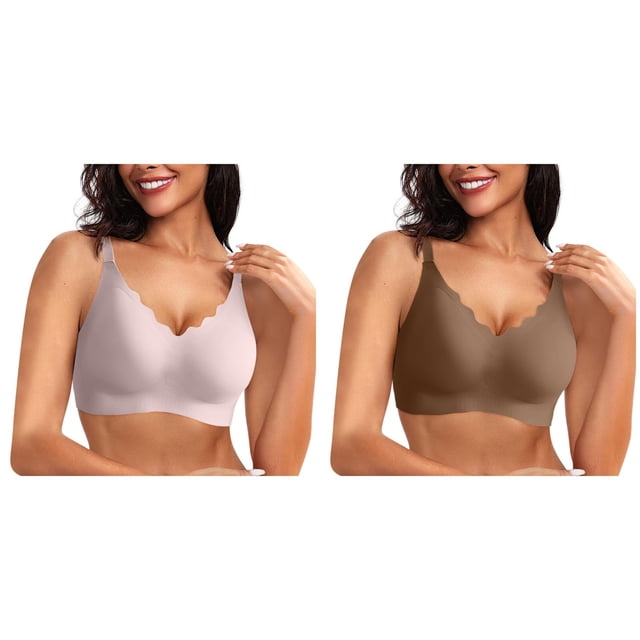 2 Pack (Rouge 1PCS & Café 1PCS) Multipack Soutiens-Gorge Sans Couture pour Femmes Sans Course Soutien-Gorge à Armatures Rehausseur Festonné Soutiens-Gorge Doux Sans Fil Confort Soutiens-Gorges Légers Couverture Complète Soutien-Gorge Quotidien