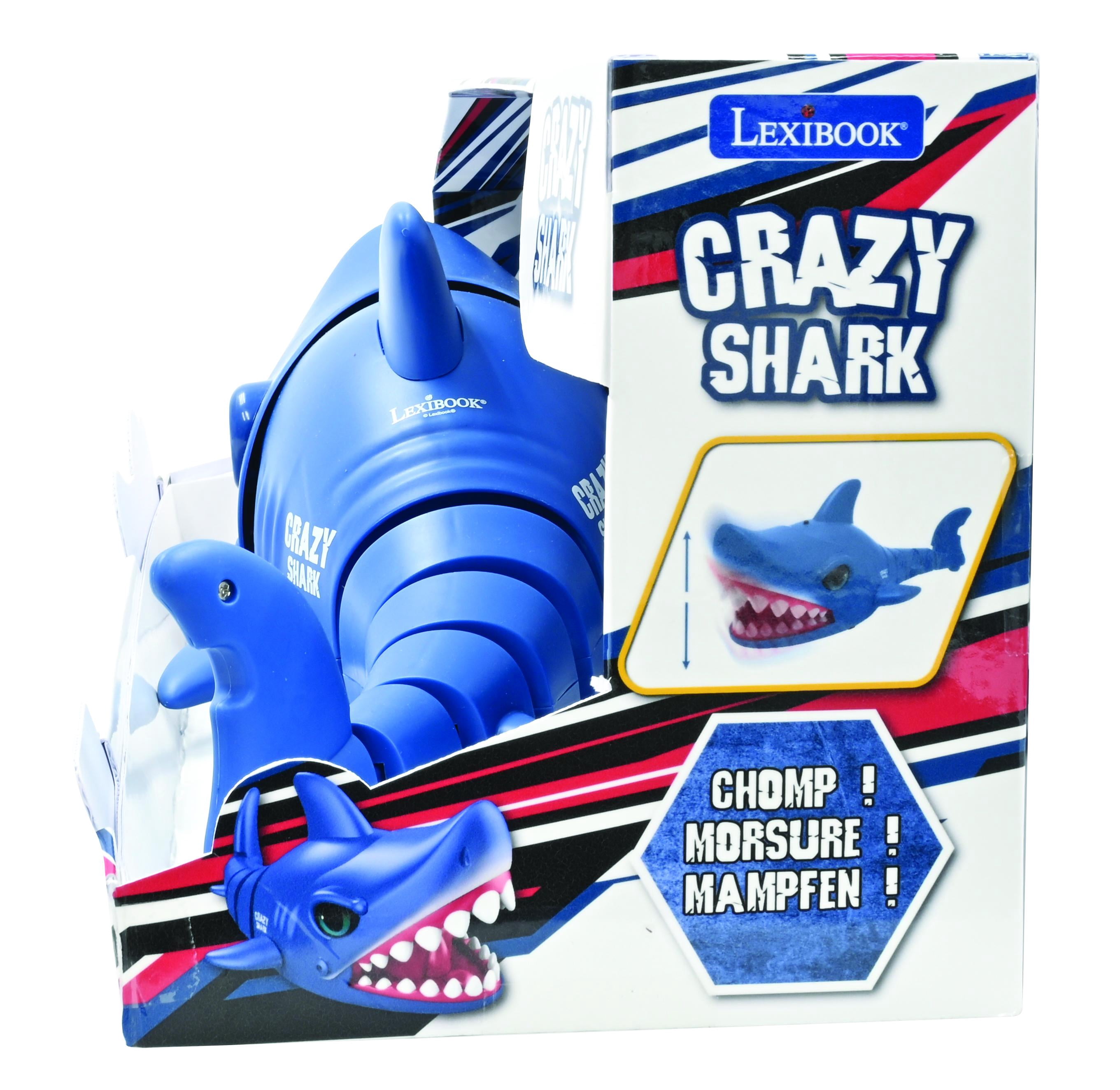 Lexibook - Crazy Shark - Remote Control Shark, Up to 5 Km/h (3mph), Automatic Hunt and Dance Modes, Programmable, Music Effects, Blue