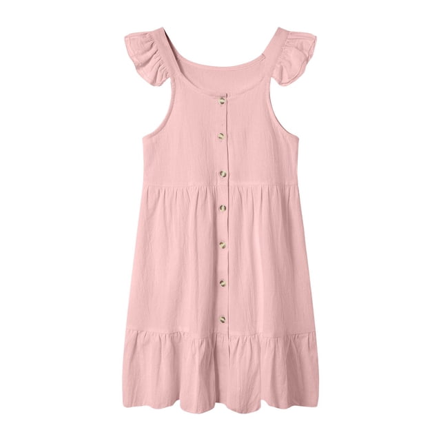 Ketyyh-chn99 Robe Fille Ligne A Manches à Volants Fleur Bébé Fille Robe d'Été Sans Manches Décontractée Taille pour 3-4 Ans, Rose