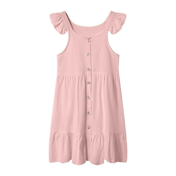 Ketyyh-chn99 Kids Girls Summer Midi Dress Toddler Baby Girls Summer Dress Ruffle Sleeveless Casual Little Girl Dress Size for 5-6 Years,Pink