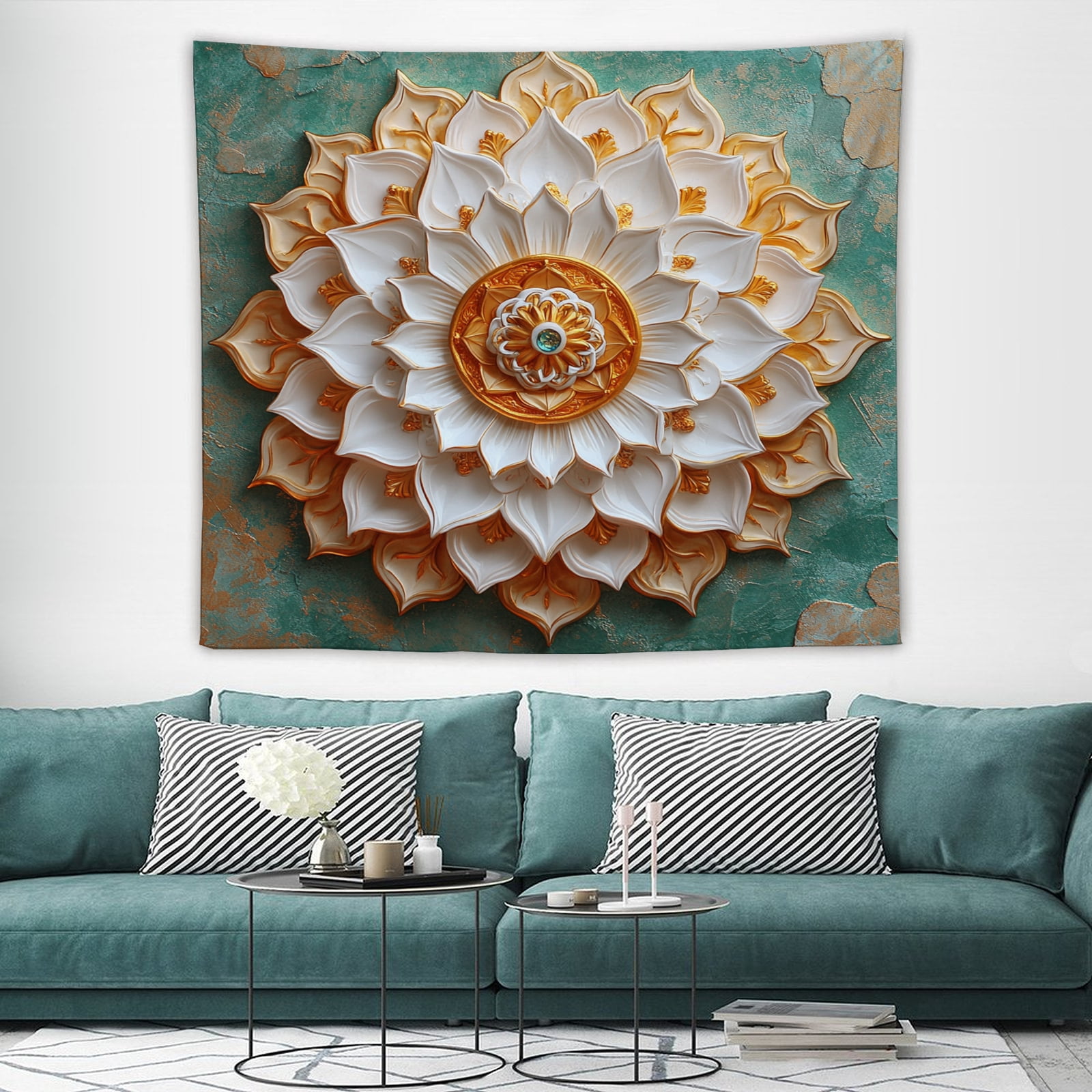 Printed Mandala Lotus Tapestry Wall Hanging – Boho Wall Art Decor for Bedroom, Living Room, and Apartment