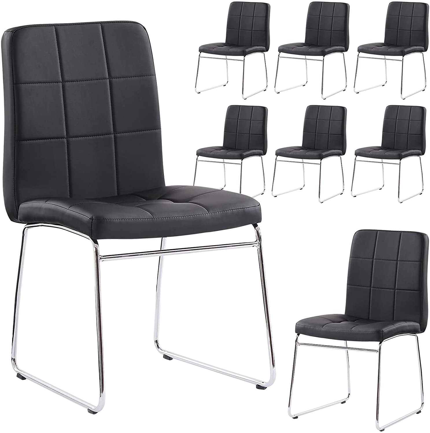 EiweLive Modern Upholstered Dining Chairs Set of 8, Black Faux Leather