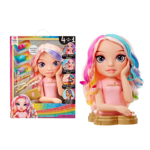 Rainbow High Bella 13” Styling Head 4 in 1 Playset, Hair Creams, Nail Polish, Brush, & Hair Coloring, Ages 4-12 
