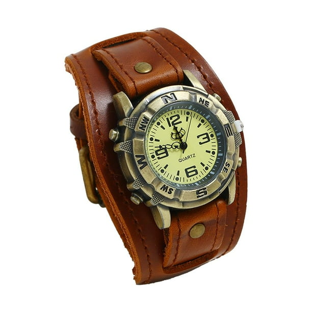 Reloj de pulsera, correa de reloj masculina, correa de cuero ancha, reloj de marrón Yuyangstore Reloj de pulsera