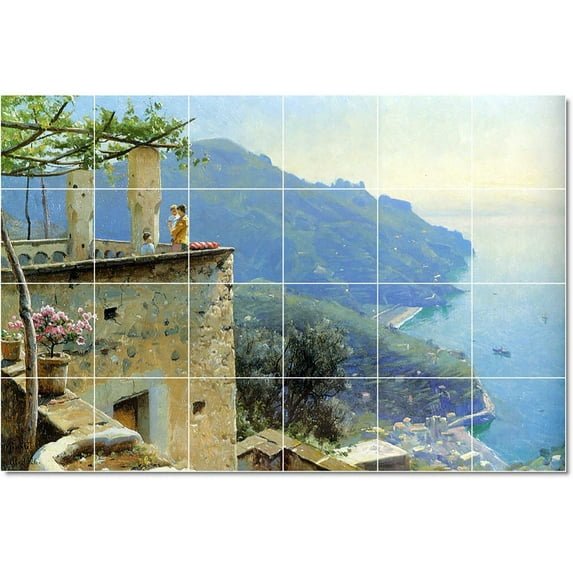 Ceramic Tile Mural-Peder Mork Monsted Waterfront Painting 323. 25.5" w x 17" h using (24) 4.25 x 4.25 ceramic tiles